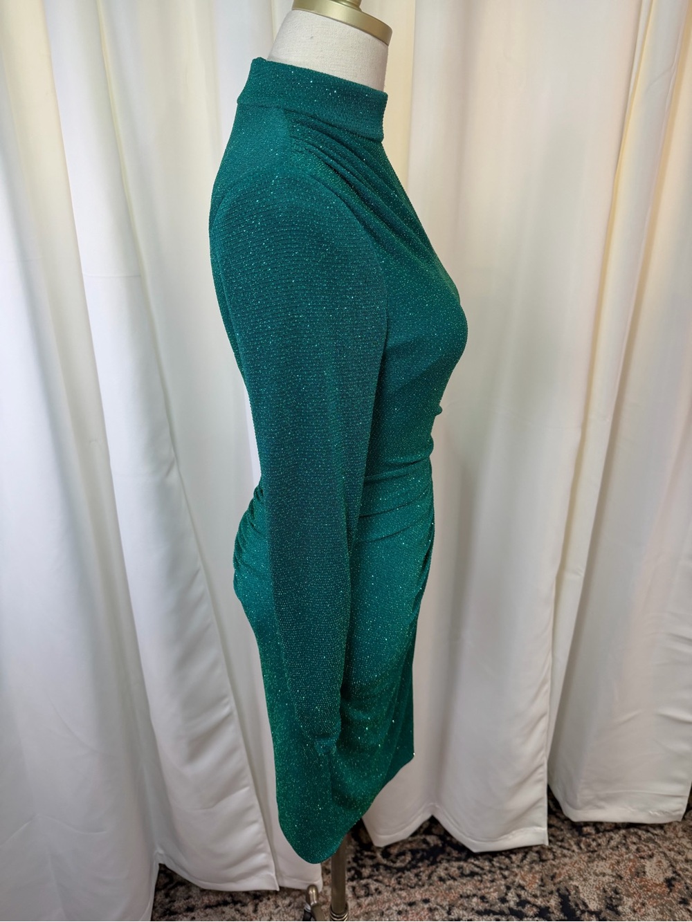 NWT Betsy & Adam ‘Ruched Glitter-Knit Side-Slit Dress’ in Green Size 6 - Picture 14 of 15